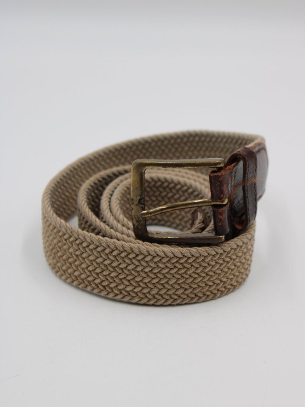 Dockers Tan Braided Stretch Cord Belt Mens Size 40 Brown Leather Ends Work Golf
